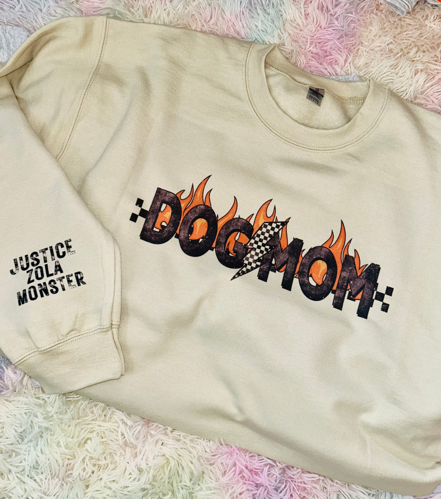 Dog Mama Bolt Checkered Name LONG SLEEVE, CREW, HOODIE PREORDER