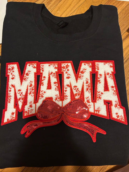 Mama Red Bow Sequin Patch Sweatshirt PREORDER